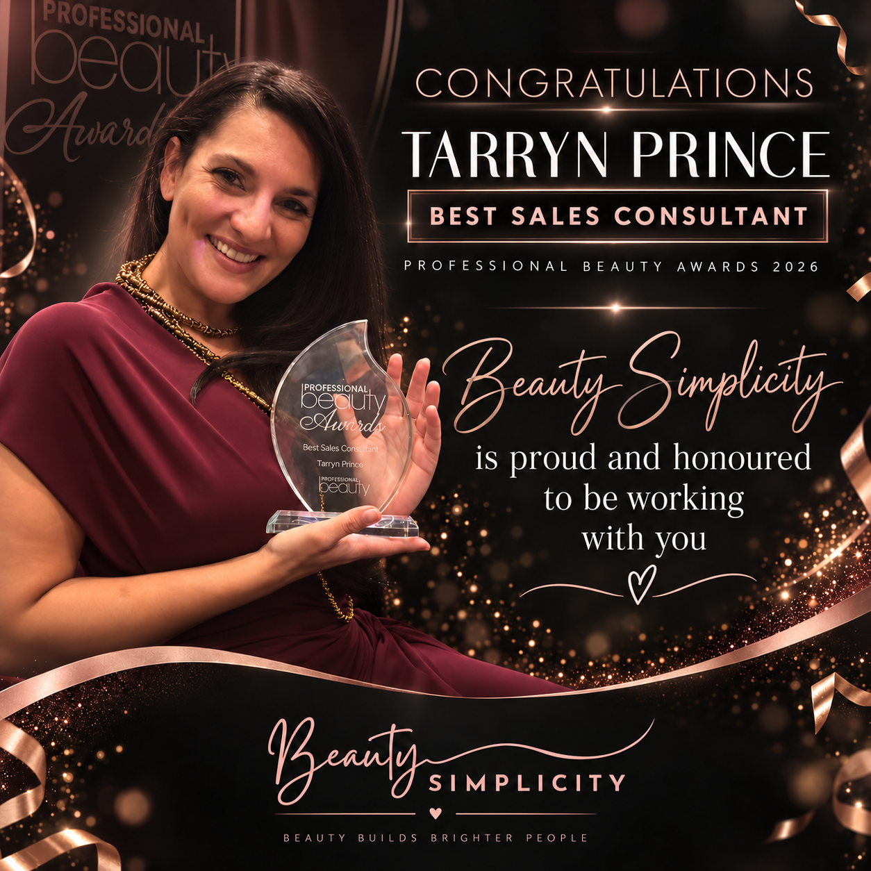 Tarryn Prince, winner of Best Sales Consultant at the 2026 Professional Beauty Awards