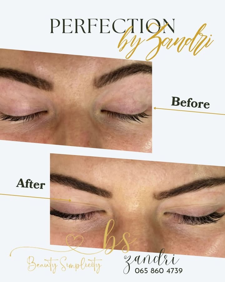 Before and after brows and lashes by Zandri
